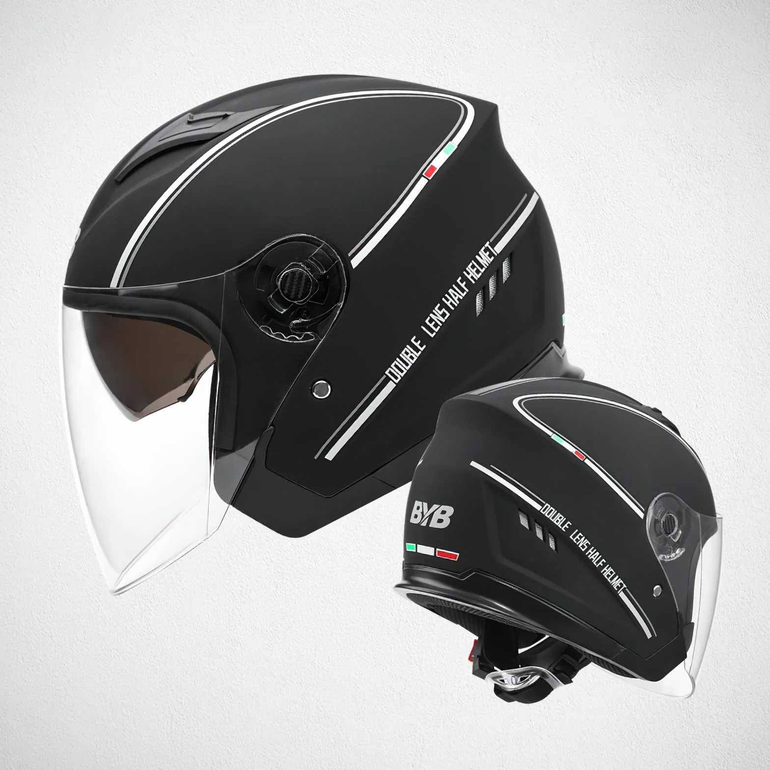 Motorradhelm mit Doppelvisier, Jethelm Jet-Helm Roller-Helm Scooter-Helm Moped Mofa-Helm Chopper Retro Vintage Jethelme