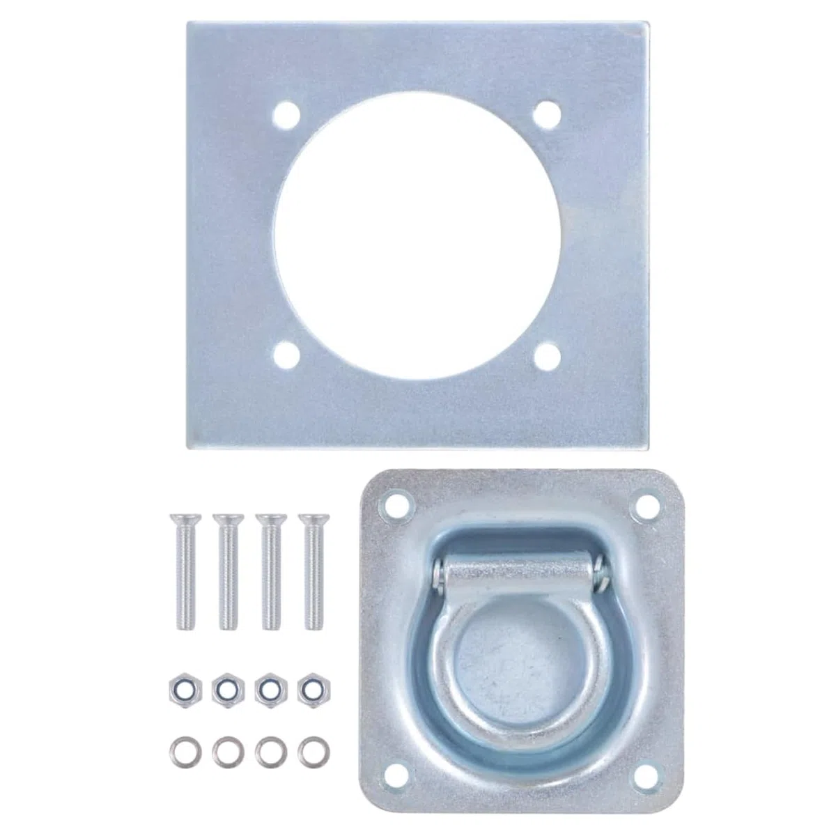Gecheer Zurrösen für Anhänger 8 STK Silber, verzinkter Stahl, 10,1x9,5x2,6 cm, max. 2000 kg, inkl. Gegenplatten, für Ratschengurte/Seile/Spannbänder