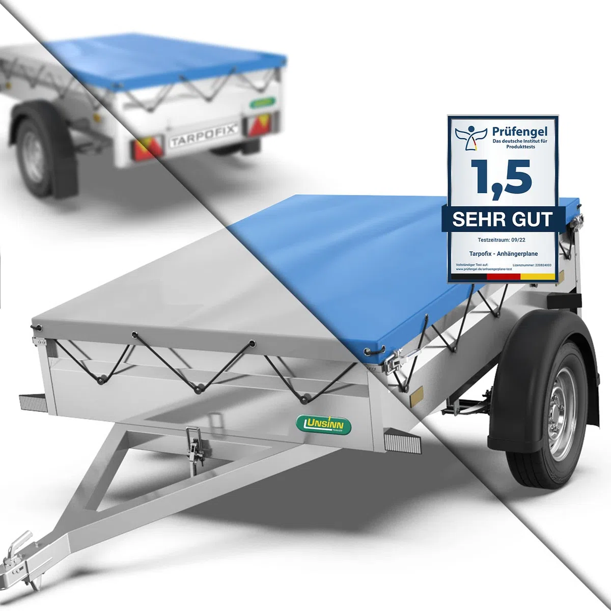 Tarpofix® Anhänger Plane 217 x 117 cm mit Planenseil | Flachplane aus PVC Planenmaterial | Verstärkte Unsinn Plane für 750kg PKW Hänger | Abdeckung | Grau