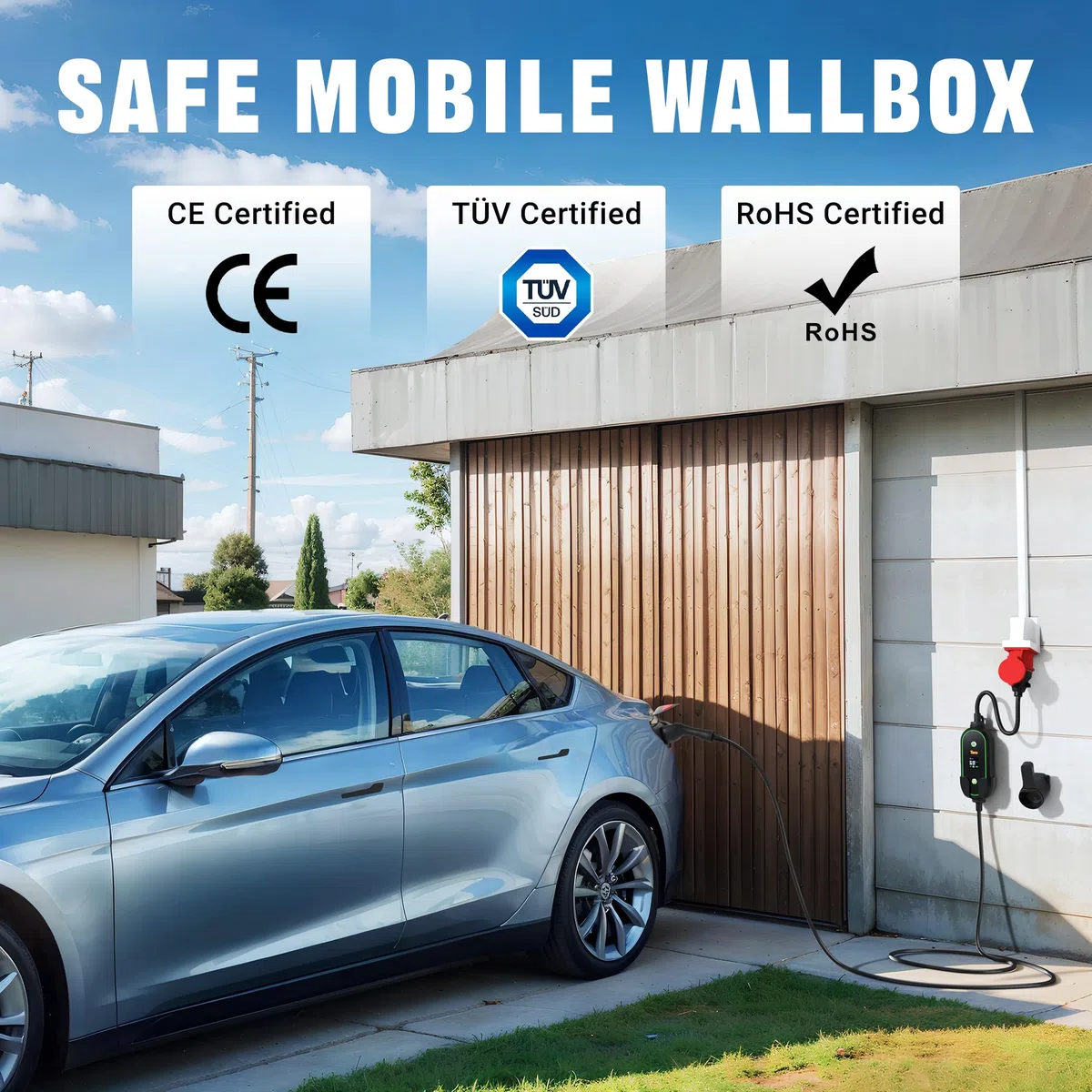 Tera Mobile Wallbox Typ-2 tragbar: 11kW 3-Phasig 6-16A 7,5m Ladekabel CEE 5 Pin EV Ladegerät 0,5-5h verzögertes Laden Einstellbarer Ladeleistung Ladegerätehalter für Elektroauto P03