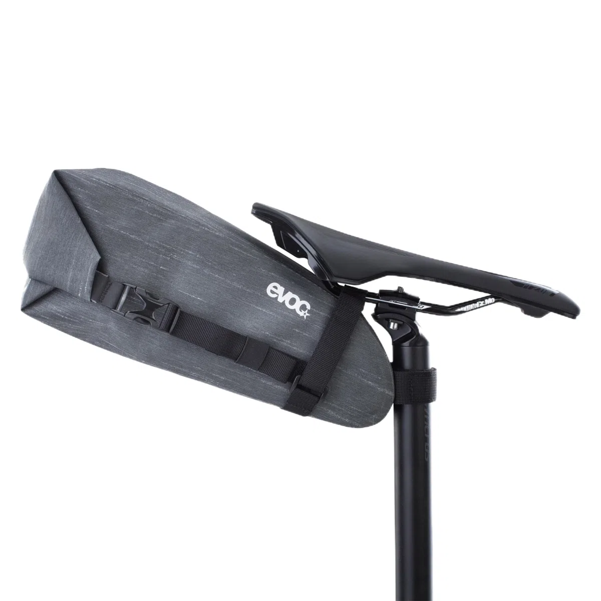 EVOC SEAT PACK WP 4, einfache Satteltasche (leichtes Fahrradzubehör, wasserfeste Bikebag, Fahrrad Tasche hinten, Maße: 12 x 30 x 11 cm, Gewicht: 220 g, Volumen: 4 l), Carbon Grey