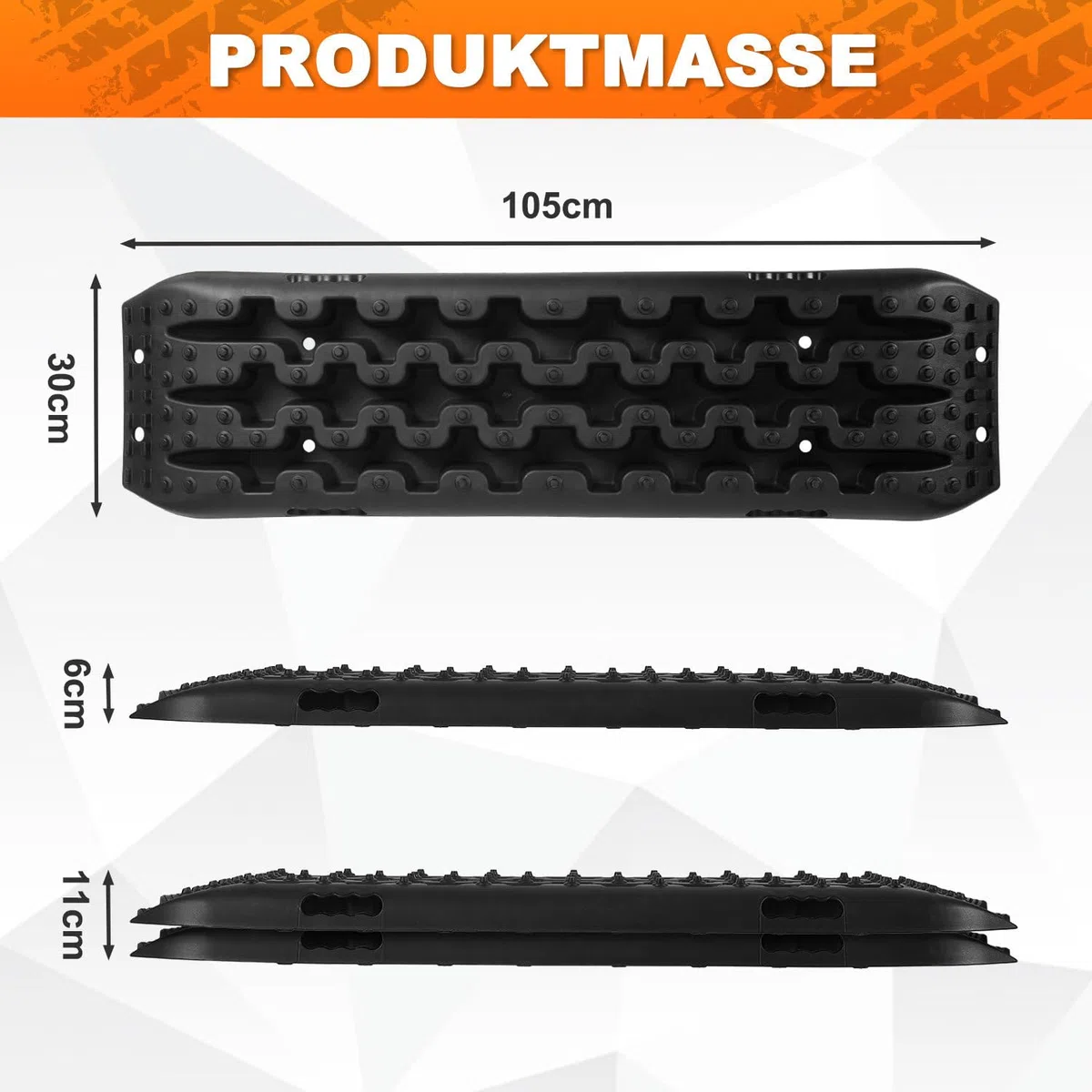 Fiqops 2x Anfahrhilfe mit Aufbewahrungstasche und Installationstool, Traktionsmatte Kunstoff Recovery Board Tracks,Reifenleiter für Sand/Schlamm/Schnee,10T Last für Geländewagen Wohnmobil PKW LKW