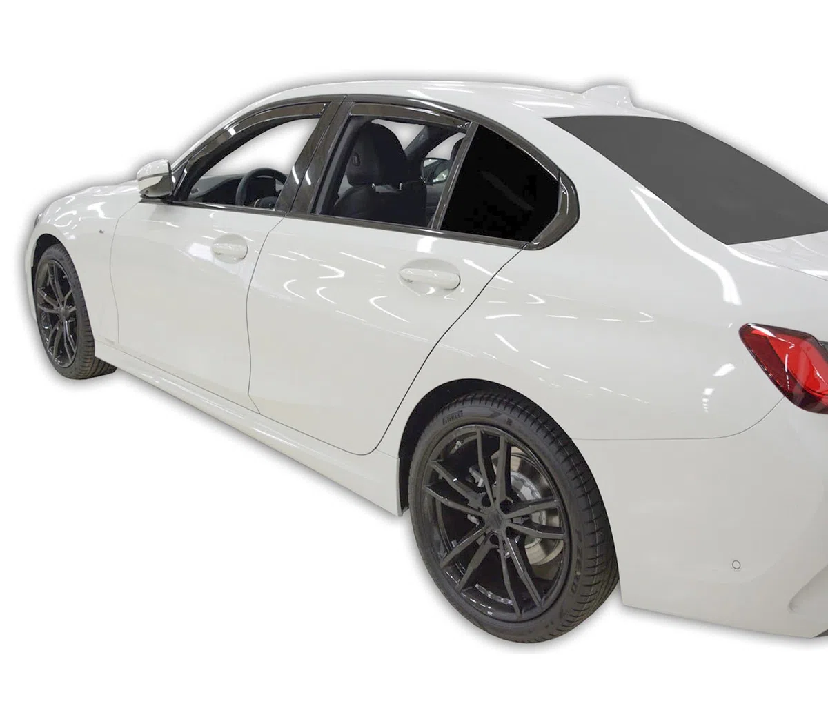 J&J AUTOMOTIVE GP Windabweiser passend für BMW 3 Series G20 / G21 4/5-Türer ab 2018 4tlg, Vorne und Hinten Regenabweiser Passform Getönt Schwarz