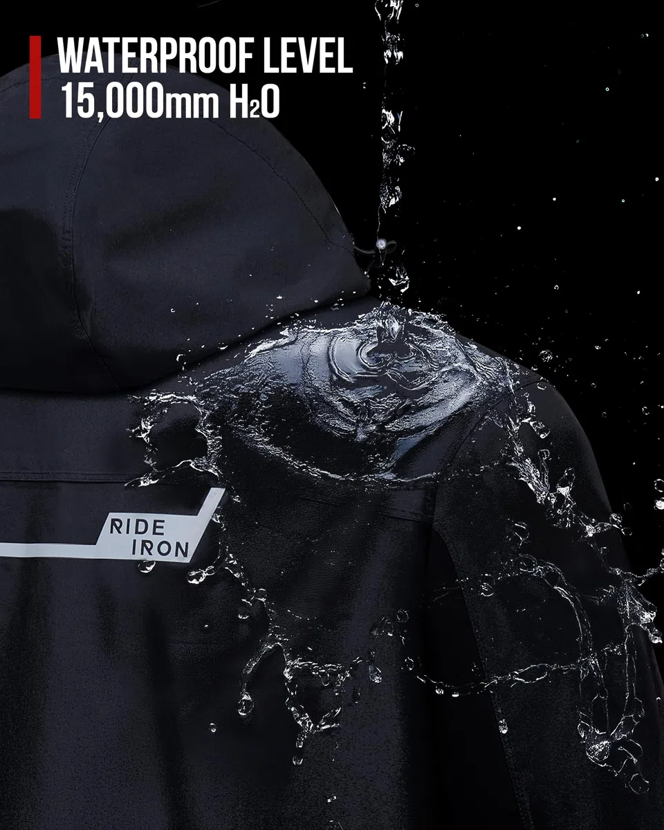 RIDEIRON Motorrad Regenkombi Herren 2-Teiler – Wasserdichte Motorrad Regenbekleidung 15000mm mit Reflektoren, Abnehmbarer Kapuze