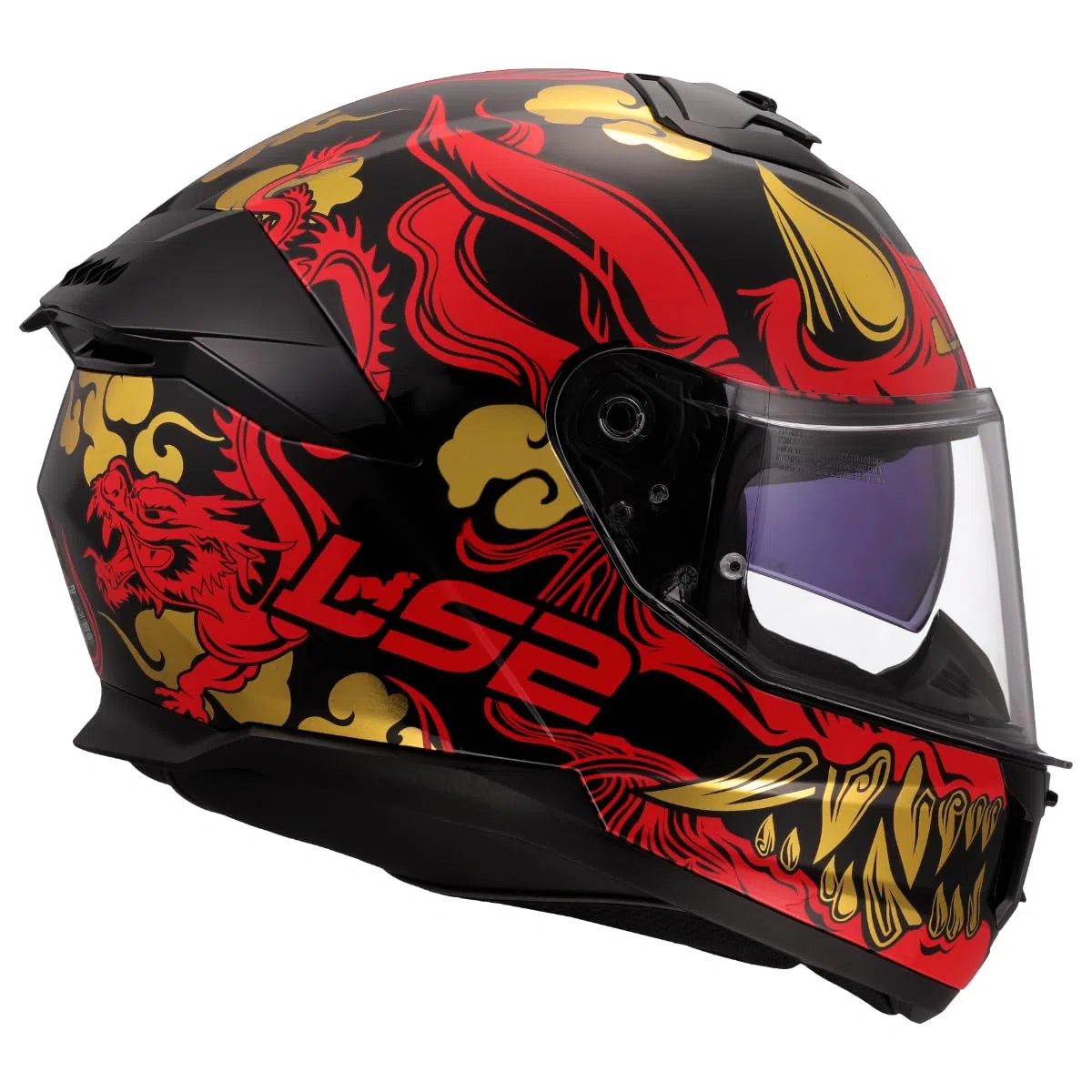LS2, Integraler Motorradhelm STREAM II DRAKO Gloss Black Red, XS