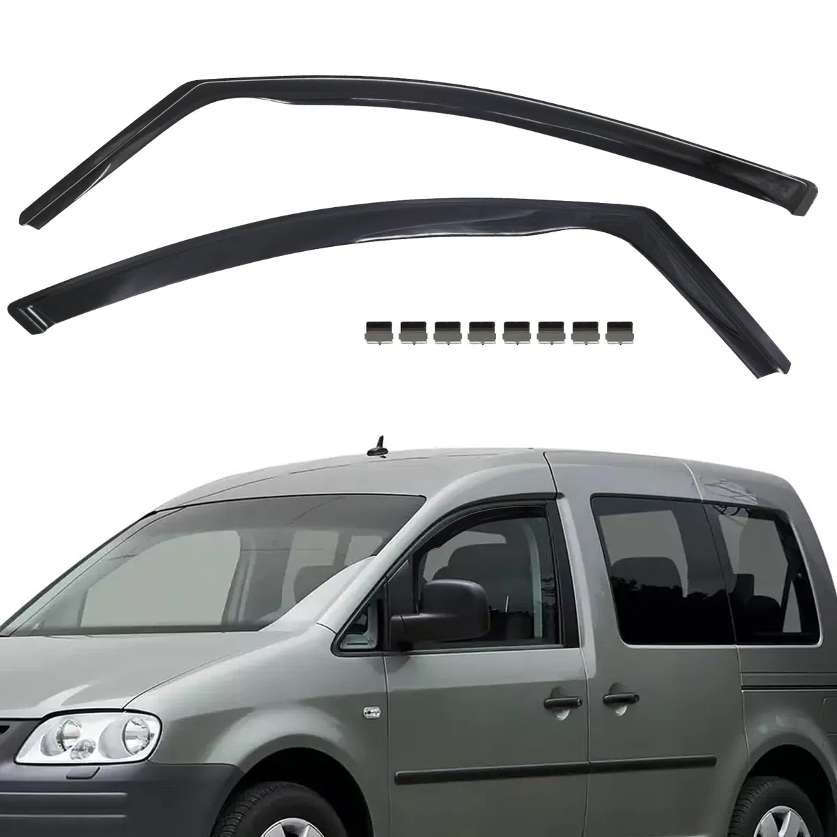 Zweiteiliger Fenster-Regenabweiser für Volkswagen Caddy(2005–2018). Einteiliger Windabweiser, Regen- und Windabweiser, einfach zu montieren, Schwarz
