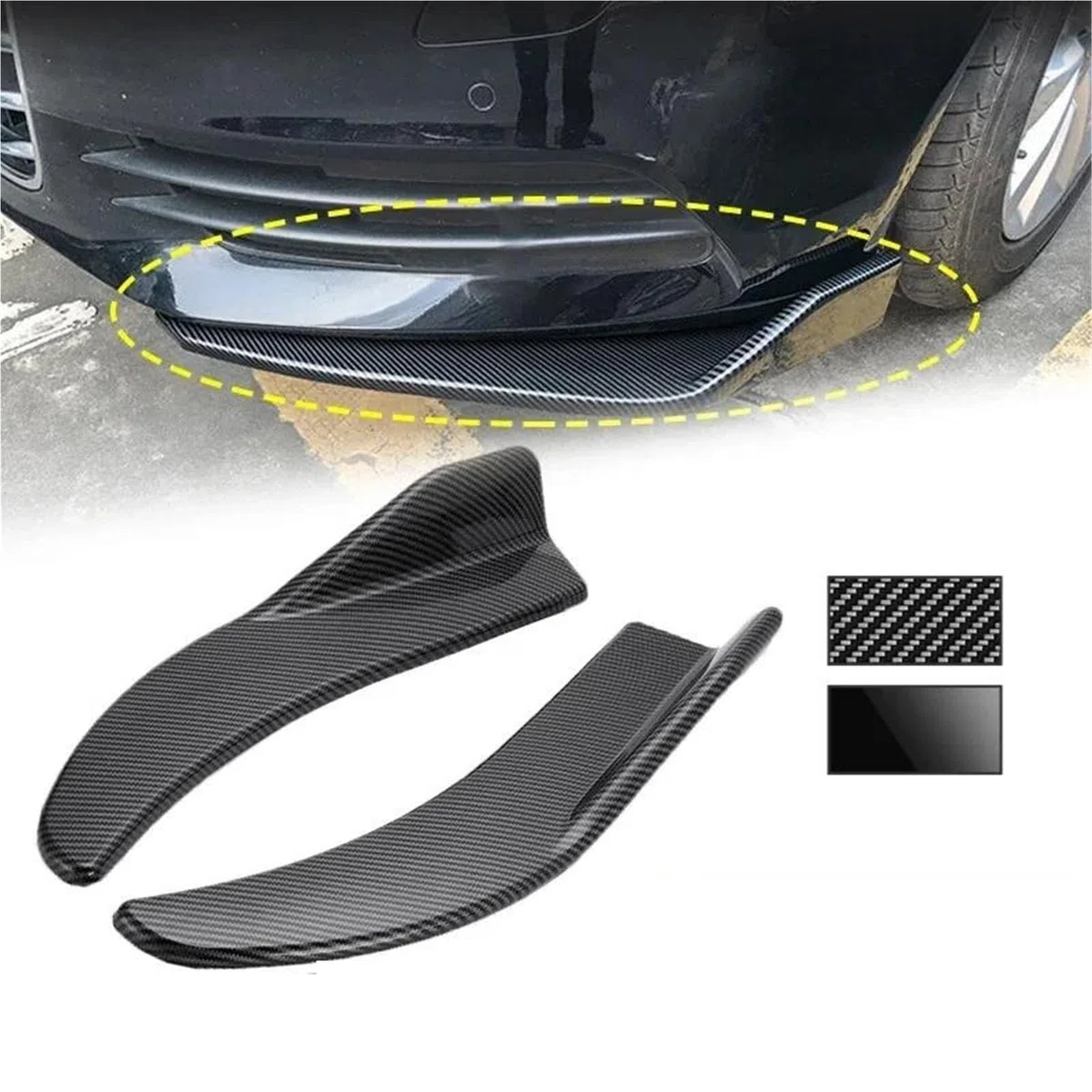 Seitenschwellerverlängerung 1 Paar Schwarz/Auto Carbon Fiber Universal Bumper Spoiler Front Lip Anti-Kollision(Kohlenstoff-Look)