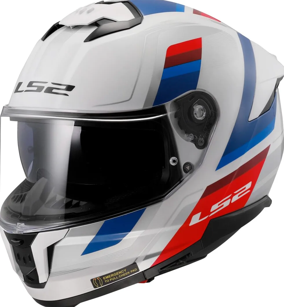 LS2, Integraler Motorradhelm STREAM II VINTAGE Gloss White Blue Red, M | Spezifikationen: Größen: XS – 3XL (3 Schalengrößen: XS-S / M-L / XL-3XL)