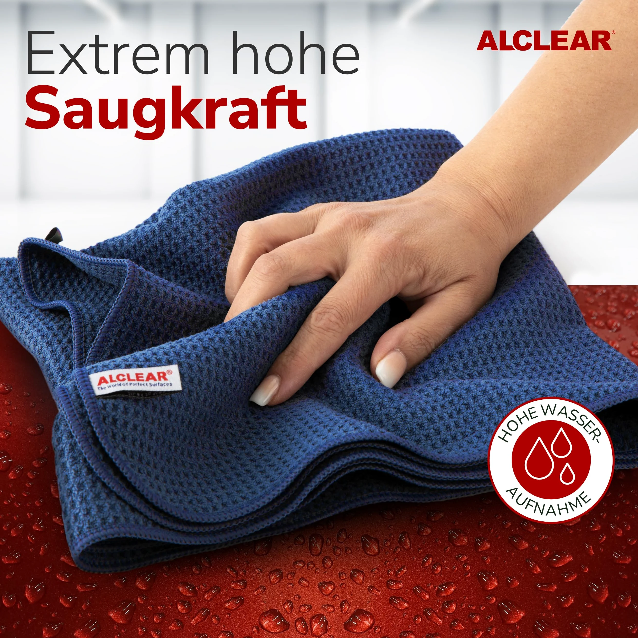 ALCLEAR 10820901 Trockenwunder Mikrofasertücher 10er-Set 60x40 cm saugstark | fusselfrei, mit Waffelstruktur, geeignet für Auto, Motorrad, Glas, Küche, Geschirr, waschbar, langlebig, navyblau
