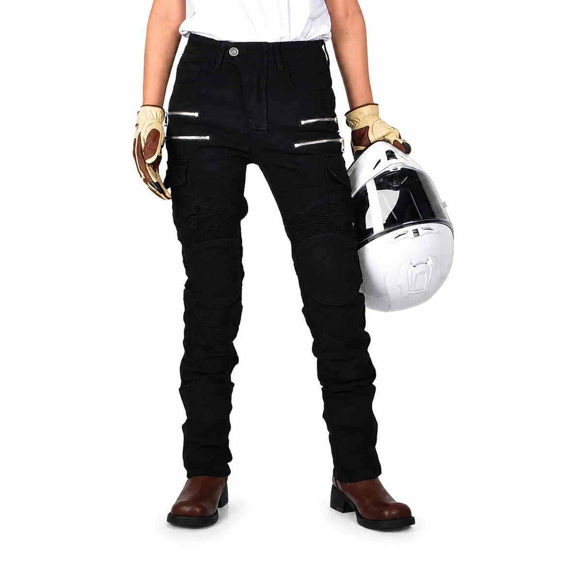 Motorradhose Damen Jeans, Stretch Motorrad Jeans Damen, Cargo Biker Hose Frauen, Vorgeformter Schnitt, Mehrere Taschen, Urban Motorradbekleidung Damen 4 Jahreszeiten