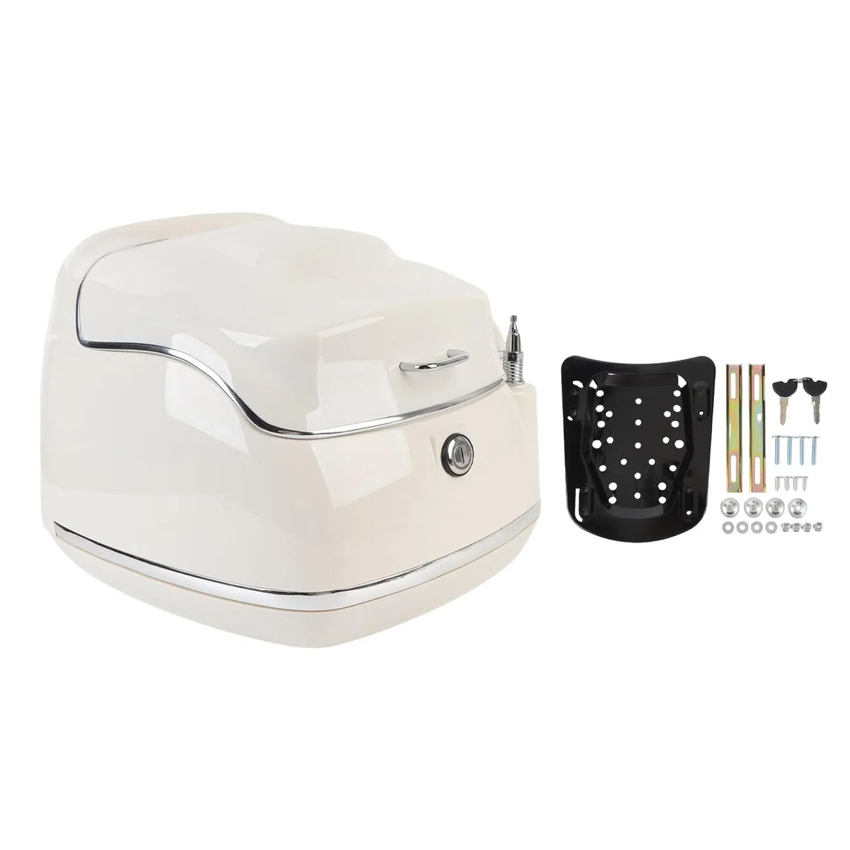 38L Motorrad-Topbox, Wasserdichter Aufbewahrungskoffer für Helme, Universelle Passform, Langlebiges ABS (White)