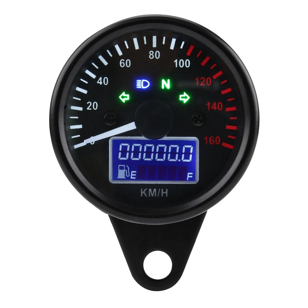 Qiilu Universal Tacho Motorrad, Universale 0~160 KM/H Moto Digitale LED LCD Tachimetro Tachimetro Velocità Calibro Retro Nero