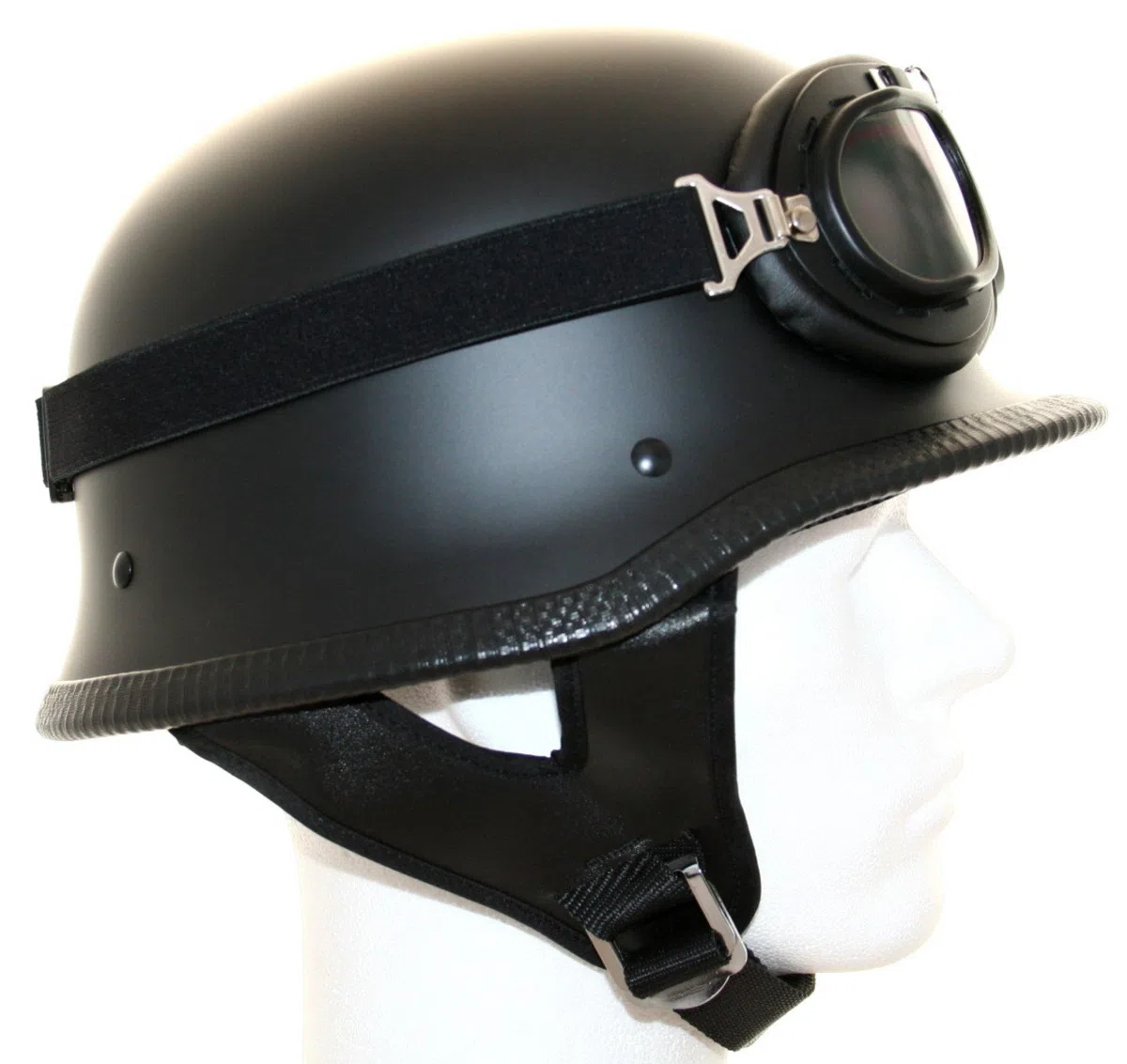 ATO-Helme Oldtimer Motorradhelm mit Fliegerbrille Wehrmachtshelm (M 57/58cm, Schwarz matt)