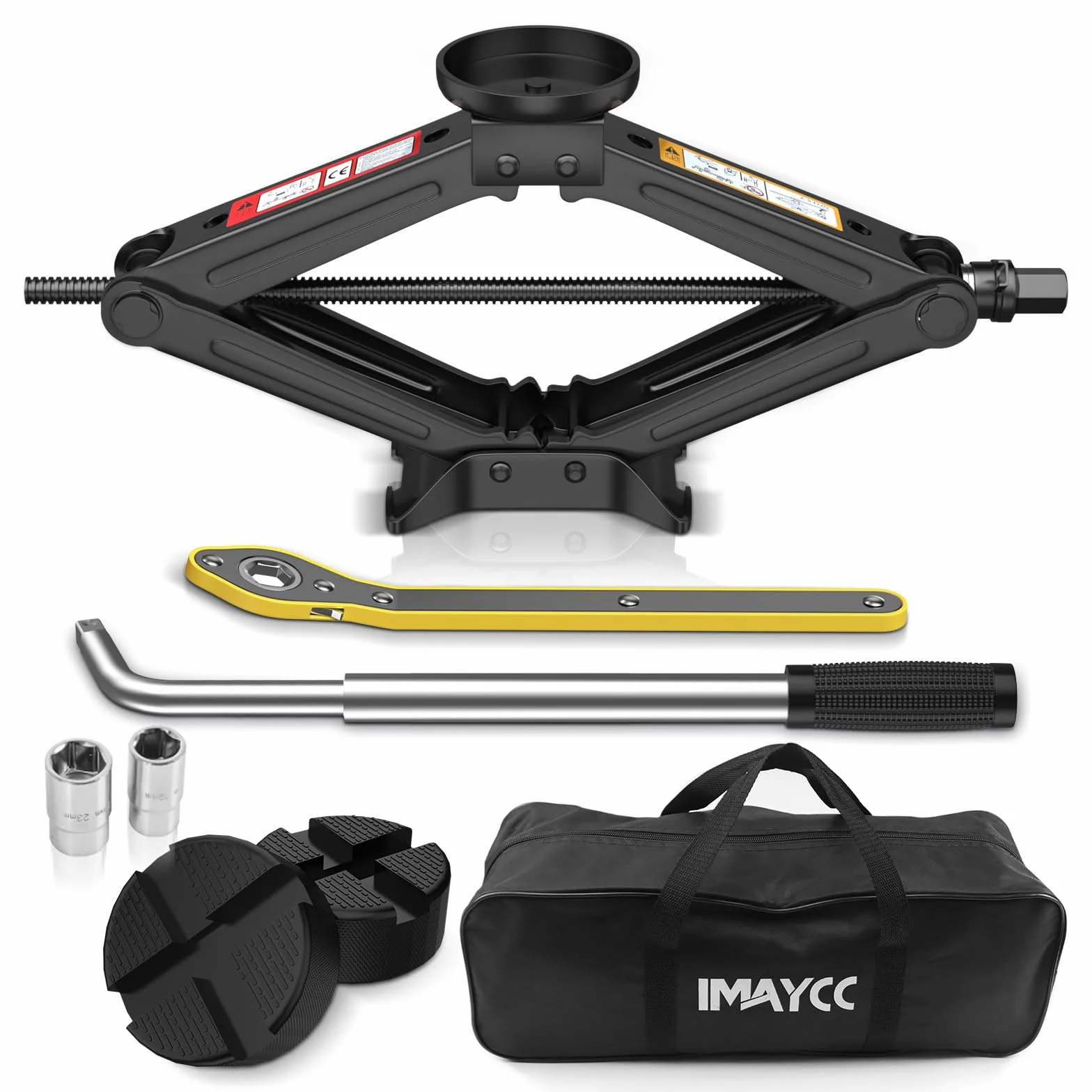 IMAYCC Wagenheber 2.5T/2500kg, Universelle Scherenwagenheber für Auto mit Gummiauflage,Tragbarer Wagenheber mit Radmutternschlüssel,Auto-Notfallset für SUV MPV,Ideal für Wartung und Reparatur(Schwarz)