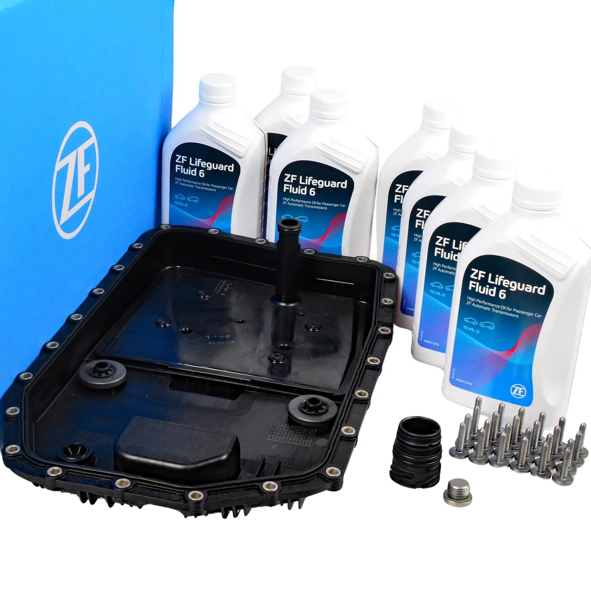 ZF 1071.298.038 Ölwanne Filter Automatikgetriebe + 7x S671.090.255 ATF LifeguardFluid 6 für BMW 6HP19 6HP21 (Set, 8-teilig)