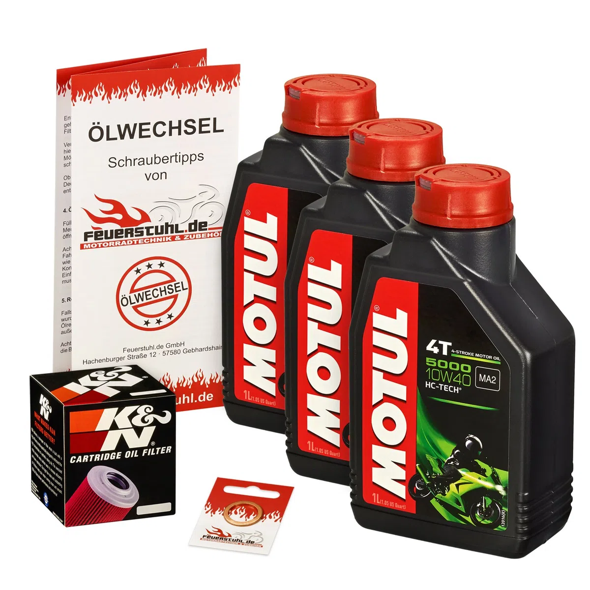 Motul 10W-40 Öl + K&N Ölfilter für Suzuki GSF 400 Bandit, 91-95, GK75A GK75B - Ölwechselset inkl. Motoröl, Filter, Dichtring