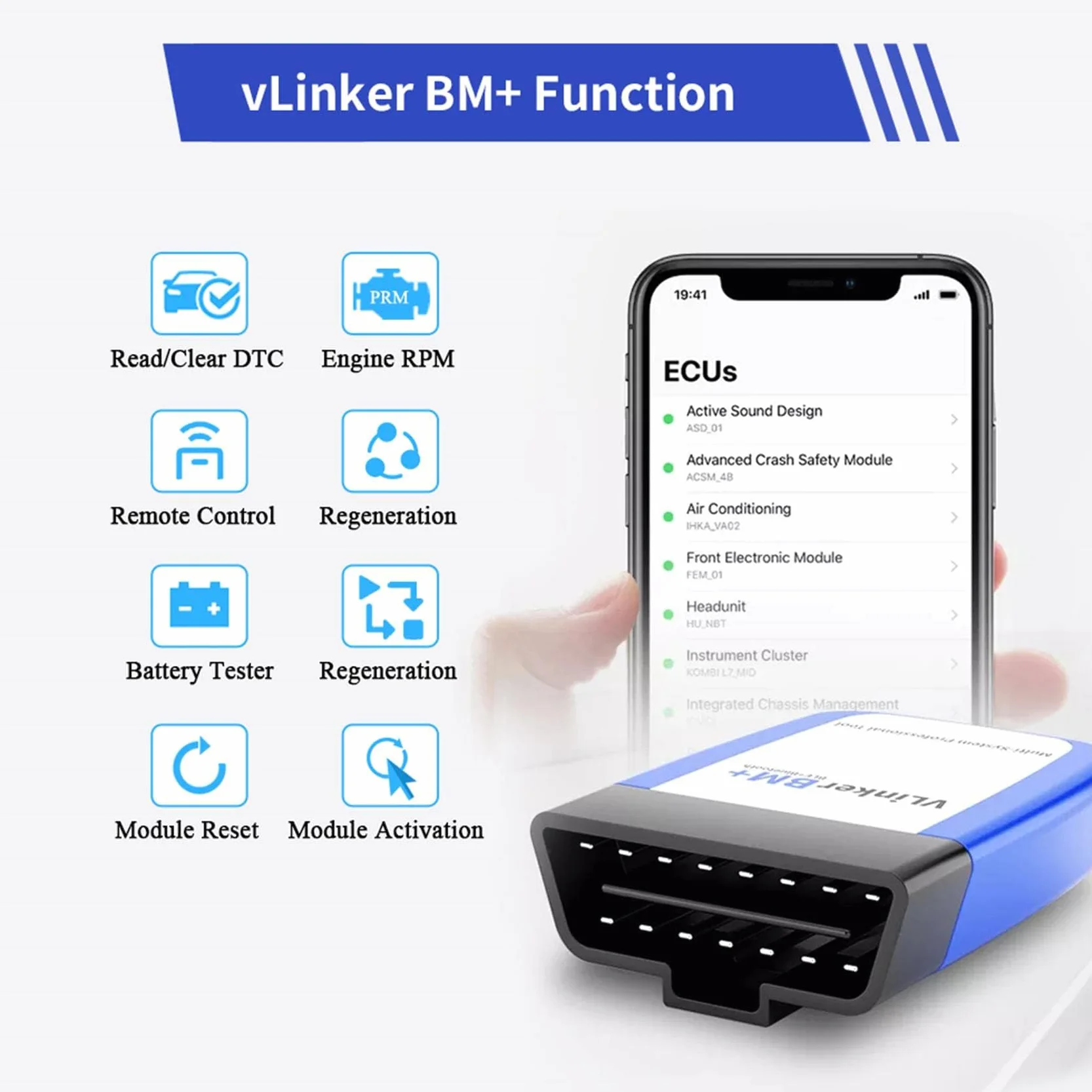 vLinker BM+ OBD2 Bluetooth Diagnose Scan Tool, OBDII Autoscanner für iOS, Android, und Windows - Gemacht für BimmerCode