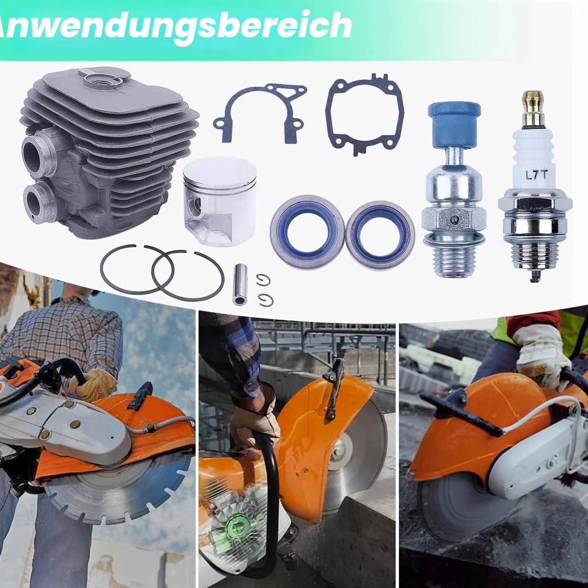 Adefol Zylinder und Kolben Kit für STIHL TS410 TS420 Trennsäge, 50mm Cylinder Piston Baugruppe + Zündkerze + Dekompressionsventil + Öldichtung + Dichtung Ersatzteile 13 in 1
