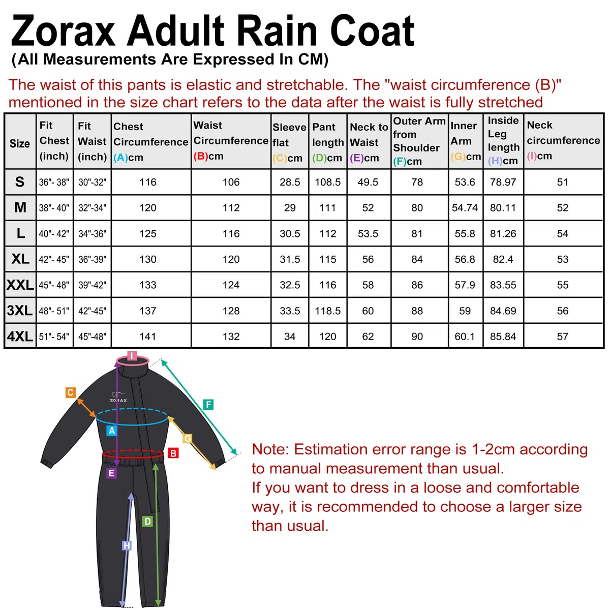 Zorax Wasserdichter winddichter Motorrad-Regenanzug für Herren, Regenbekleidung, Regenmantel, Tragetasche, reflektierende Streifen, Schwarz , 4X-Large