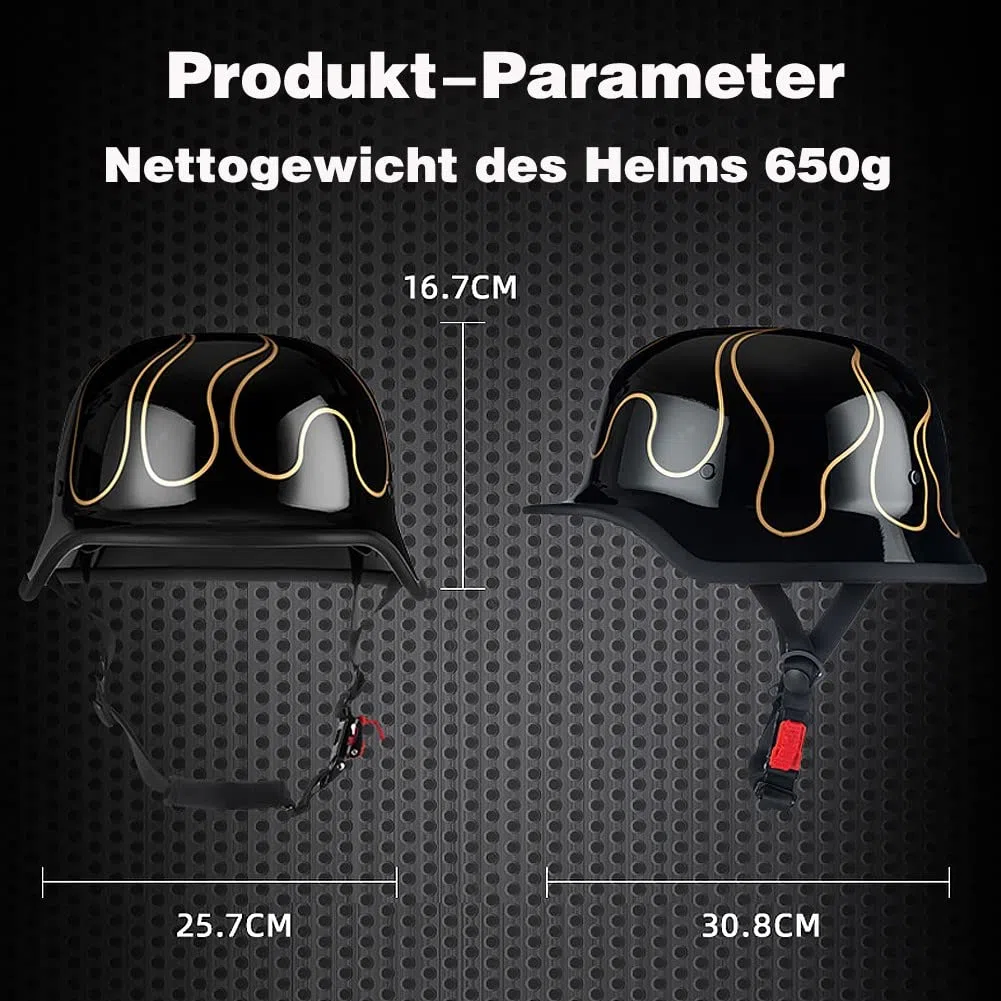 Deutsche Motorrad Halbhelme mit ECE, Jethelm Retro, Chopper Helm, Scooter-Helm, Fahrradhelm, mit Herausnehmbares Innenfutter und Schnellverschlussschnallen M~XXL 57~64CM