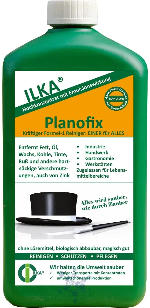 ILKA® - PLANOFIX Komplettreiniger Konz. | 30L | Universal reiniger Küchenreiniger (Zulassung Institut Fresenius), entfernt u.a. Fett, Öl, Wachs, Kohle, Kerosin, Ruß, Tinte - antistatisch