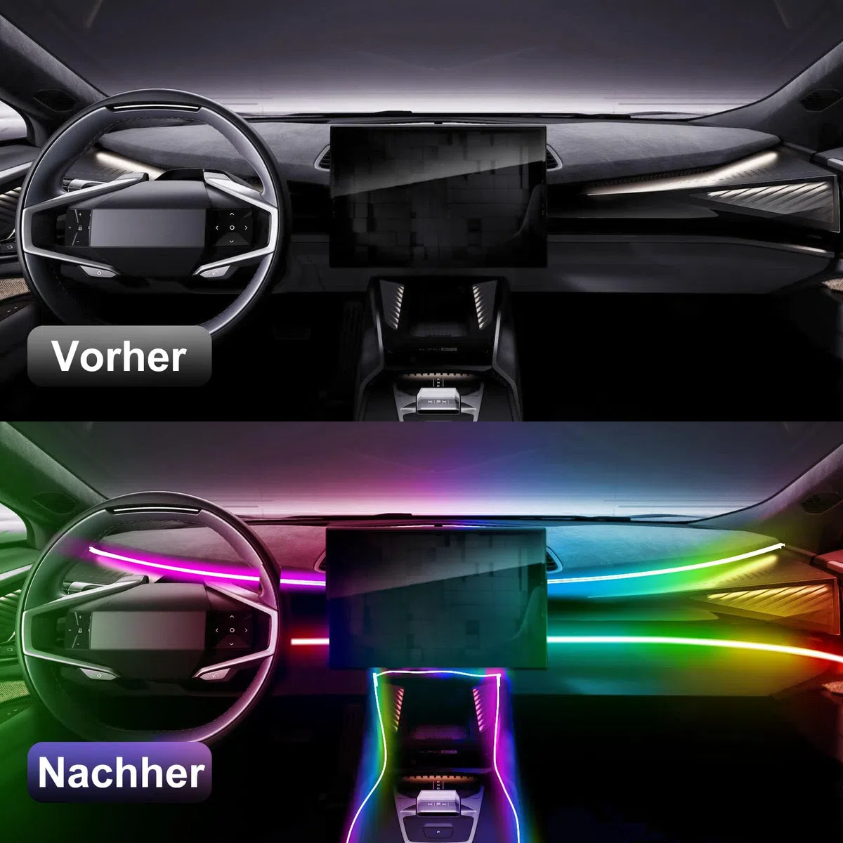 GPJYD Acryl 6 IN 1 Auto Ambientebeleuchtung, RGB LED Auto Innenbeleuchtung Strip Lights 445cm 584 LEDs mit 16 Millionen Farben, 210 Dynamische, USB-Port A uto LED Innenbeleuchtung
