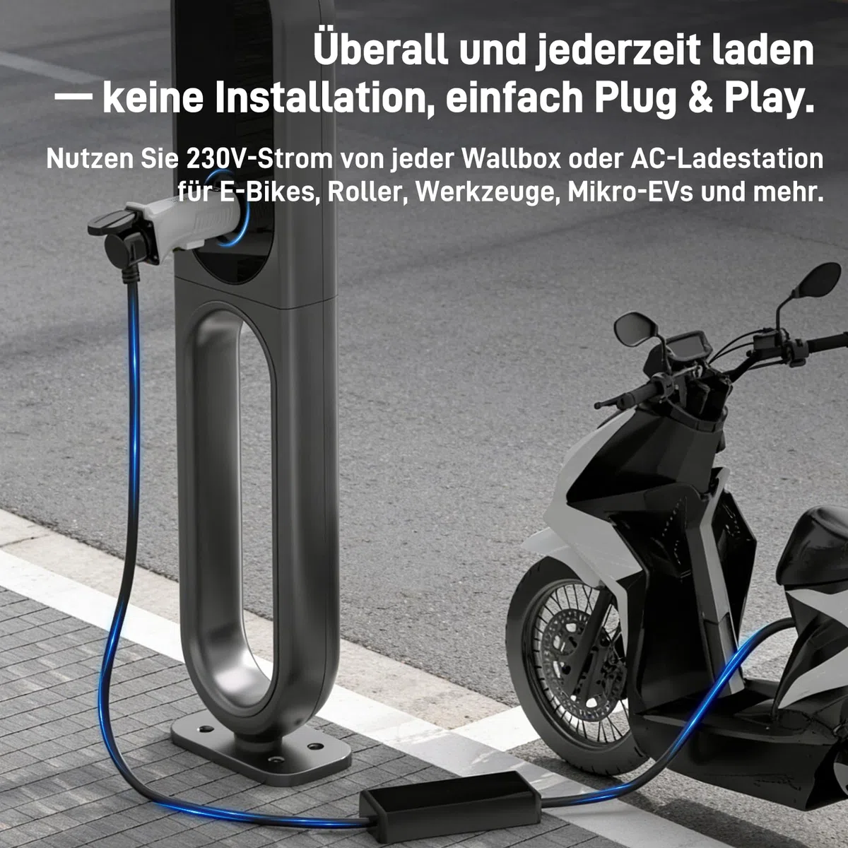 Typ 2 auf Schuko Adapter für Ladestation & Wallbox (230 V, 16 A, 3,68 kW, IP44) | Typ 2 Stecker auf Schuko-Steckdose für E-Bike, E-Scooter, Motorrad & Elektrorollstuhl (Nicht für V2L)