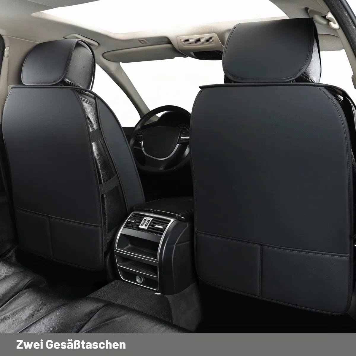 Kunstleder-Autositzbezüge, universell passend für die meisten Pkw, SUV, Limousinen und LKW, Vordersitzbezüge, Schwarz/Blau