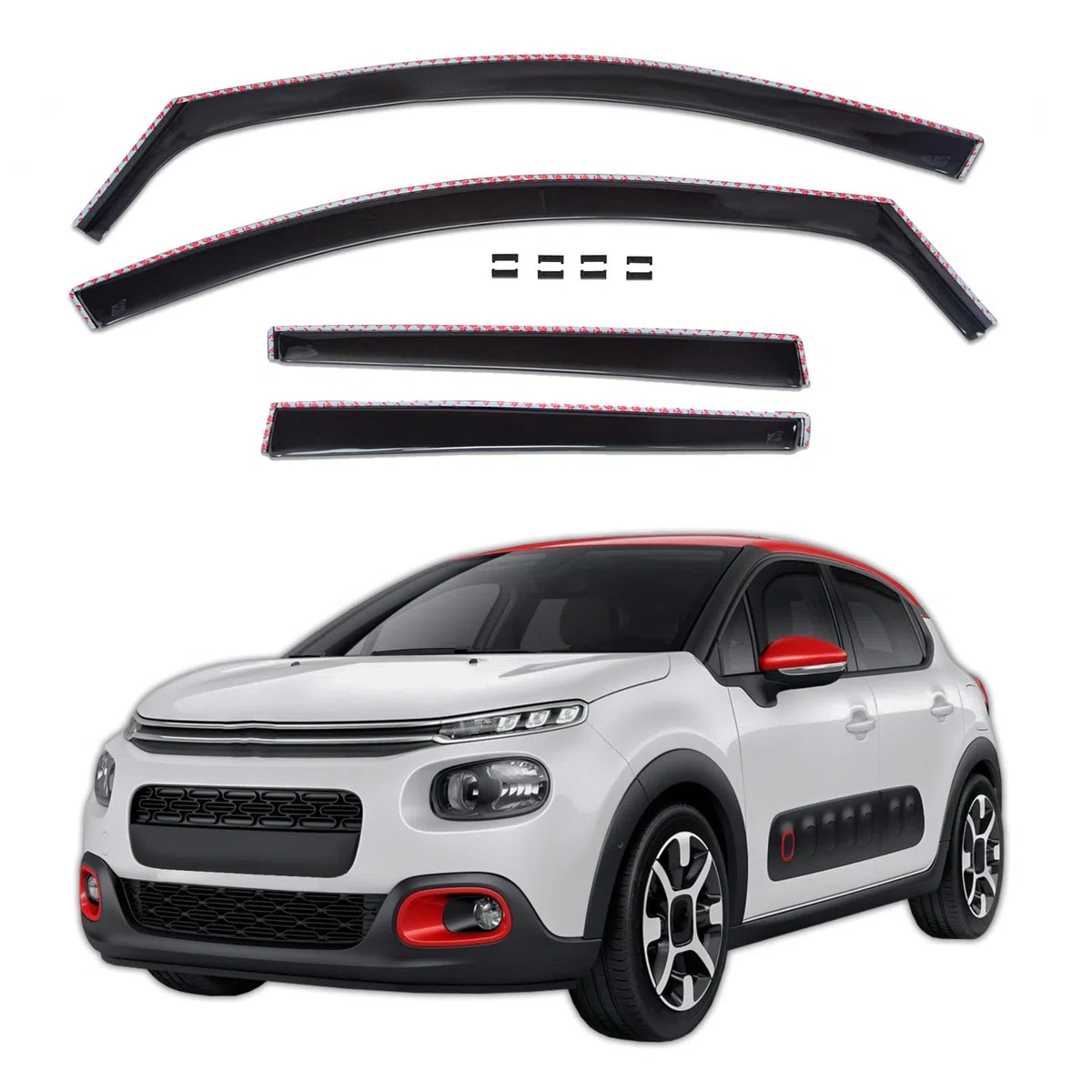 J&J AUTOMOTIVE GP Windabweiser passend für Citroen C3 3 2016-2023 4tlg, Vorne und Hinten Regenabweiser Passform Getönt Schwarz