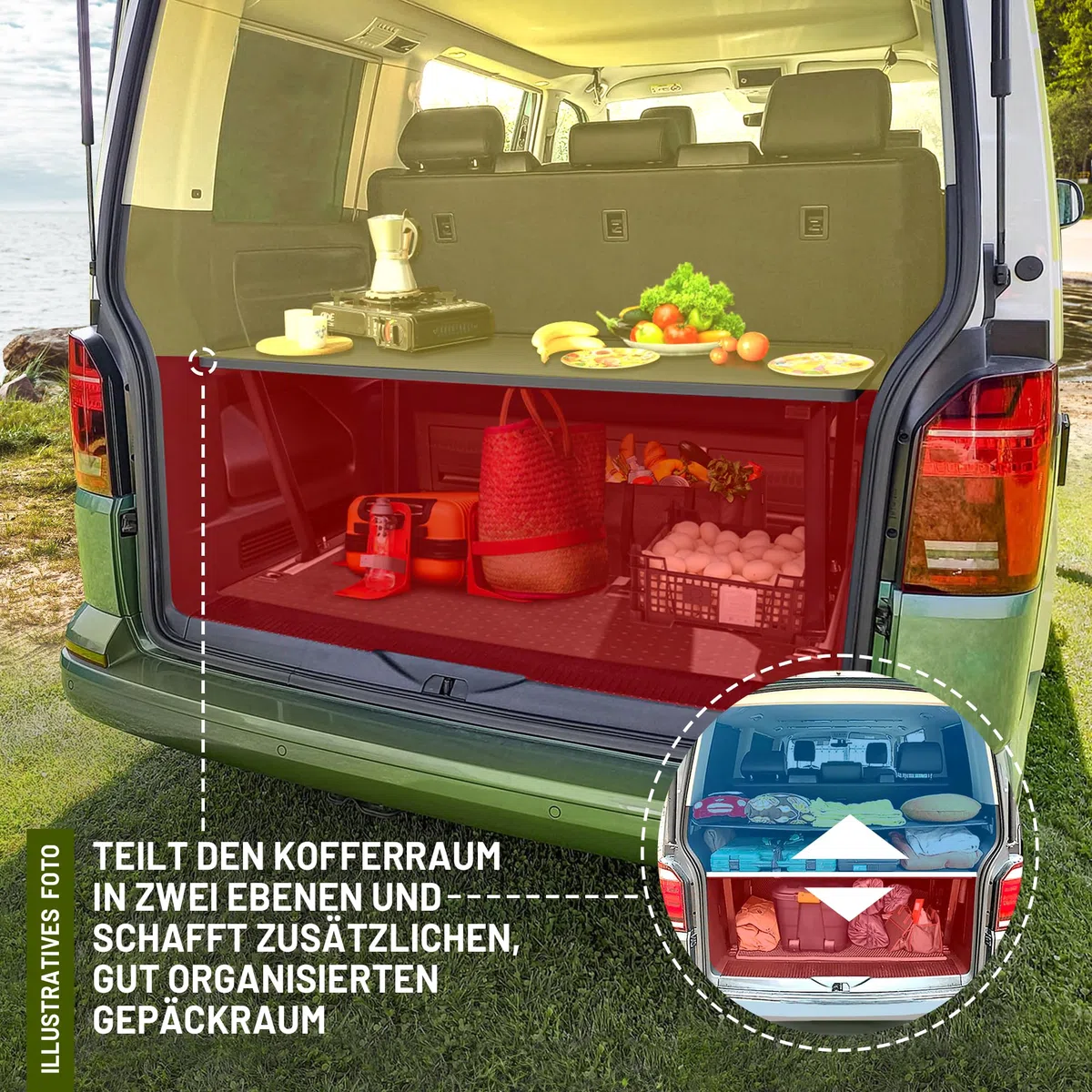 CHROMEMASTER | Kompatibel mit Ford Tourneo Custom L2 Lang 2023+ | Faltbar Bett für Auto, Multiflexboard Bettverlängerung für Camper, Campingbett, Klappbett, Regal, Tisch | Zubehör für den Wohnmobil