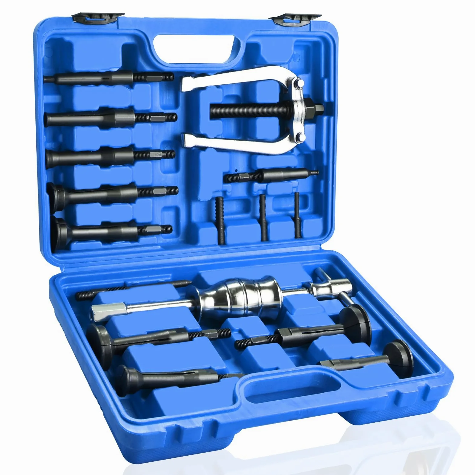 BOOMSTART 16tlg Innenlager Abzieher Innenabzieher Set, 5-58mm Lager Innenabzieher Set, Kugellager Lagerabzieher Innen mit Gleithammer, Grundloch Innenabzieher Innenauszieher für Motorrad Auto (Blau)