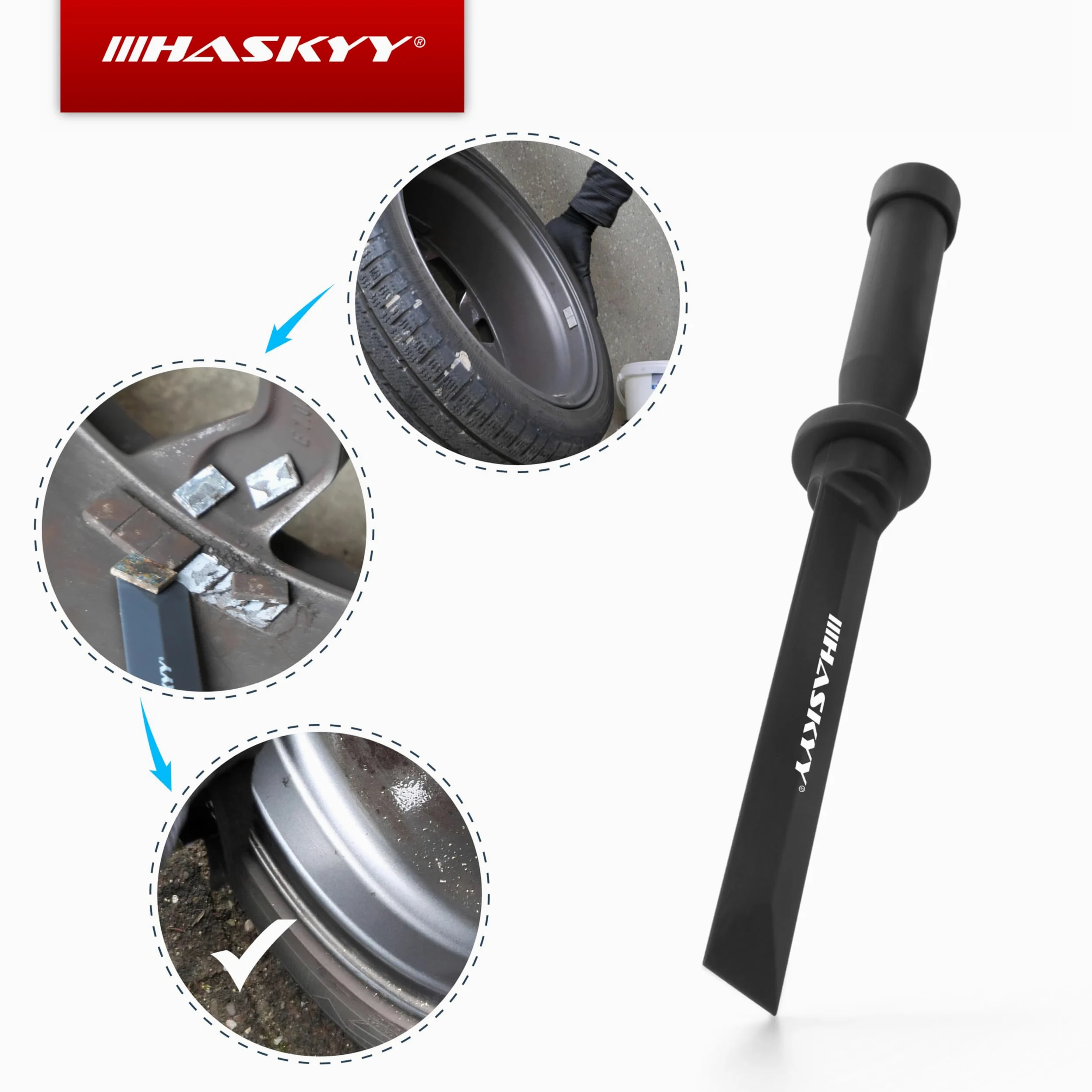 HASKYY 5kg Reifenmontagepaste Montagepaste Schwarz Reifenmontage Set inkl. Ventildreher, Ventileinzieher, Profi Auswuchtzange für Klebe- und Schlaggewichte & Fettkreide
