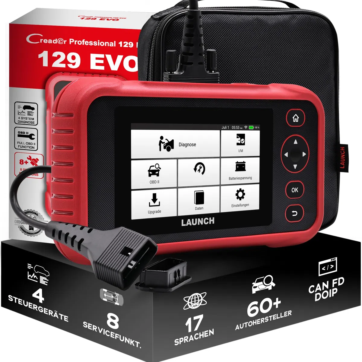 Launch CRP 129 EVO V3 OBD2 Diagnosegerät für PKW, 4-Systeme, 8 Services | Auto VIN, Live-Werte, Diagnoseberichte, CAN FD/DoIP, BST-360/i-TPMS Erweiterung, kostenlose Updates & Online-Feedback