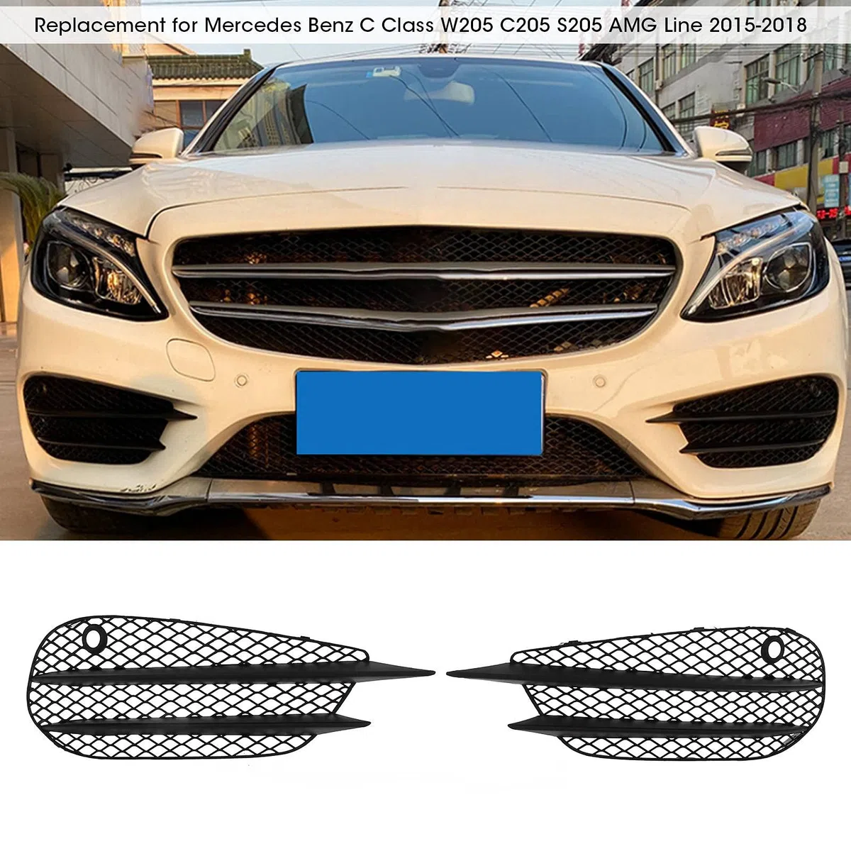 CHICIRIS Nebelscheinwerfergitter, Ersatz für Auto-Frontstoßstangengrill für C-Klasse W205 C205 AMG Line 2015 Bis 2018